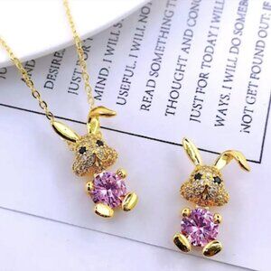 18K GOLD RABBIT ZIRCON PENDENT NECKLACE